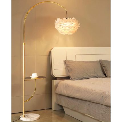 White Feather Floor Lamp with Table,Great Floor Light Height Adjustable (Gold)