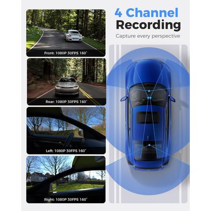 360 View 4 Channel Dash Cam Front and Rear Left Right inside Camera for Cars, GP