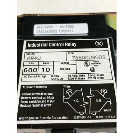 NEW cutler hammer AR4W 766A023G03 240/220V,10 AMPS INDUSTRIAL CONTROL RELAY,Ej