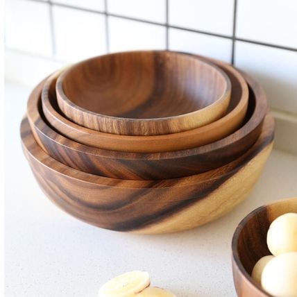 5 Kitchen Natural Wooden Utensils Bowl Household Fruit Salad For Home Restaurant