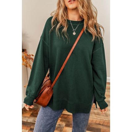 Duffel Green Oversized Drop Shoulder Split Hem Sweatshirt
