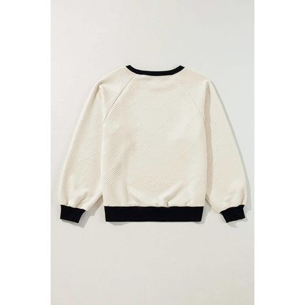 Jet Stream Color Block Edge Raglan Sleeve Crew Neck Textured Top