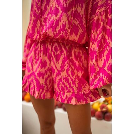 Rose Western Aztec Geometric Print Top and Ruffled Shorts Set