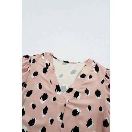 Khaki Classic Leopard V Neck Bracelet Sleeve Blouse