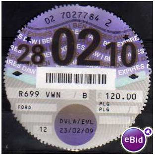 28/02/10 D.V.L.A CAR TAX DISC (12 MONTHS) (£120.00) (EBID1403)