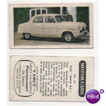 Vintage 1954 Cadet Sweets Trading card MOTOR CARS no.18 Ford Zephyr six