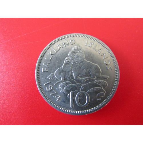 1974 QUEEN ELIZABETH II FALKLAND ISLANDS TEN PENCE. M