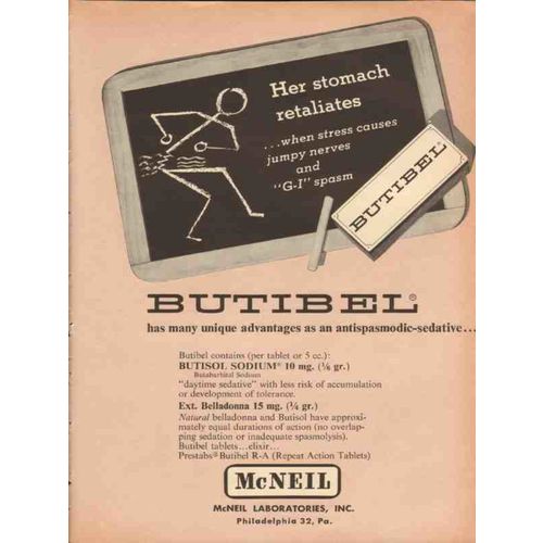 mcneil laboratories inc 1959 butibel her stomach medical vintage ad