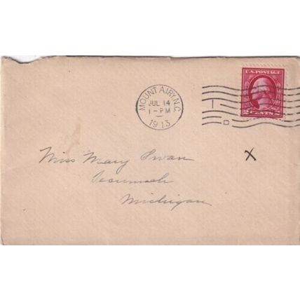 United States 1913 Mount Airy NC-Tecumseh MICH Cover Mount Airy cancel written