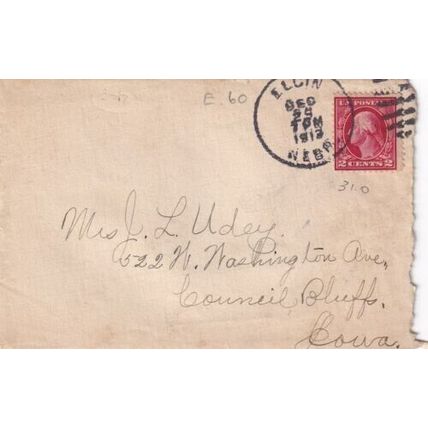 United States 1913 Elgin NEBR-Council Bluffs IOWA Cover Elgin cancel written VGC