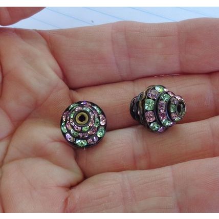 2 Bicone Pink Green Rhinestone Beads 18mm Accent Piece bd007