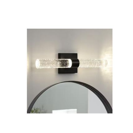 Modern 2-Light Black Dimmable Wall Sconce with Bubble Glass Shade 4000K LED Bath
