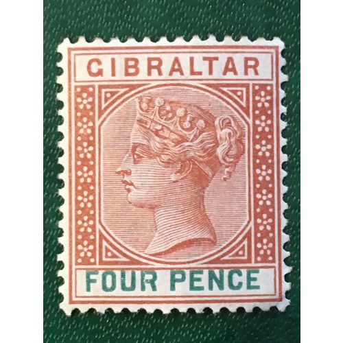 Gibraltar QV 1898 4d Orange Brown & Green Mounted Mint MM SG 43 stamp