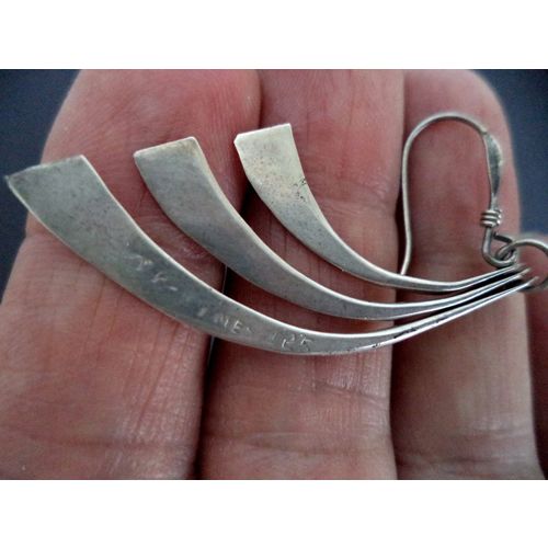Artisan Signed Vintage Sterling Silver Mobile Fan Dangle Drop Earrings Jewelry