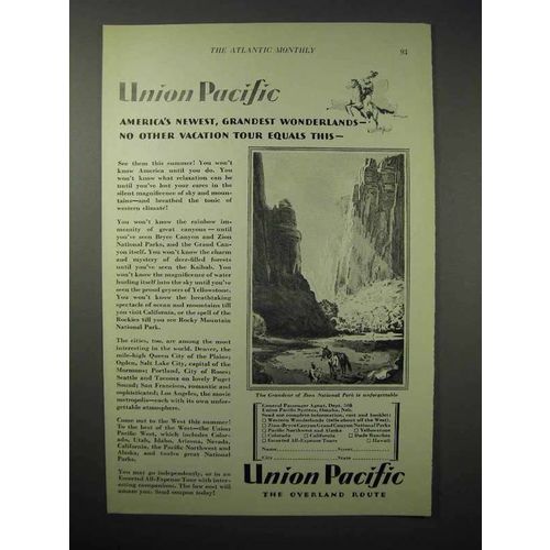 1925 Union Pacific Railroad Ad - Zion National Park
