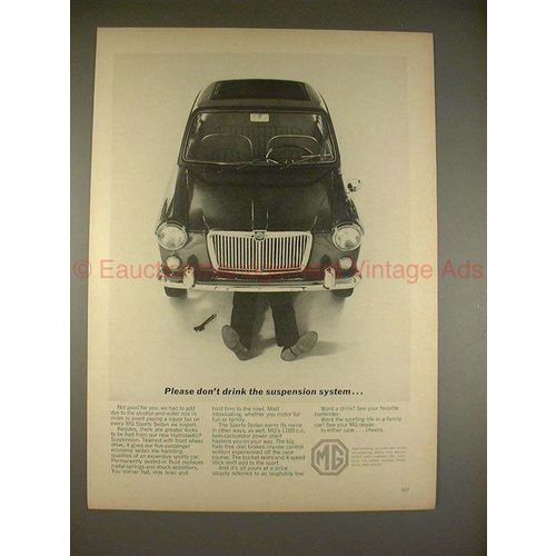 1965 MG Sports Sedan Ad - Please Don't Drink Suspension