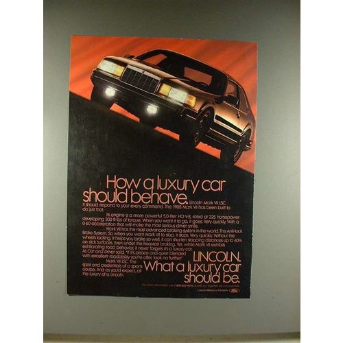 1988 Lincoln Mark VII Car Ad - How Luxury Should Behave