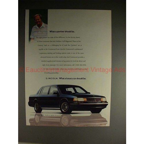 1988 Lincoln Continental Car Ad with Jack Nicklaus!