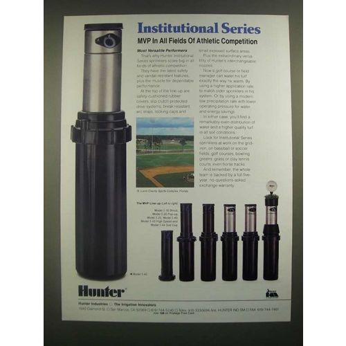 1988 Hunter MVP Sprinklers Ad - Models I-40 I-10 I-20 I-25 I-40 I-42 I-44