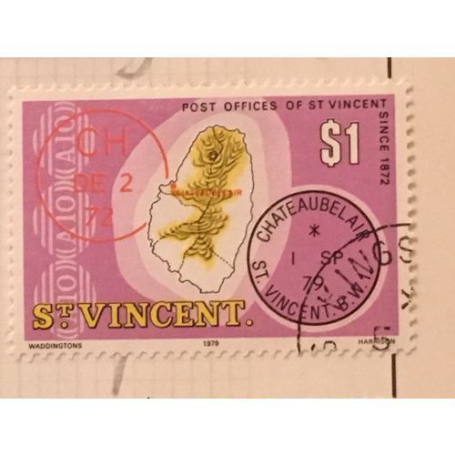 St Vincent 1979 Post Offices $1 Chateaubelair Map Used SG597 Sc563 postage stamp