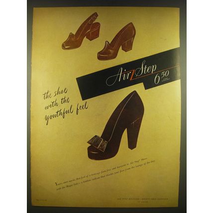 1944 Brown Shoe Company Air Step Shoes Ad - The shoe with the youthful feel