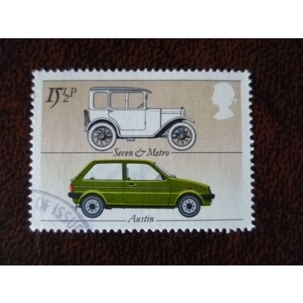 1982 GB British Motor Industry 15 1/2p Austin Seven and Metro used stamp SG1198