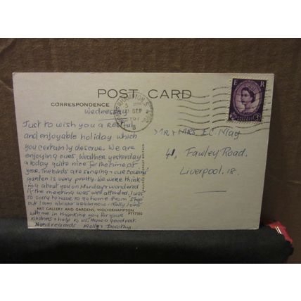 THE ART GALLERY AND GARDENS, WOLVERHAMPTON. used postcard 1967 postmark =