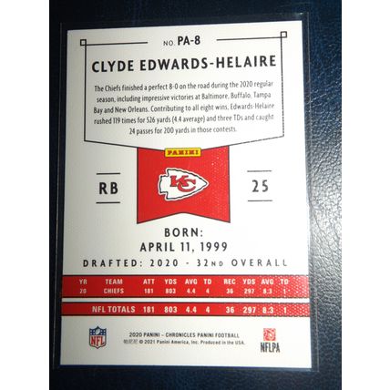 2020 Panini Chronicles CLYDE EDWARDS-HELAIRE (KC Chiefs) Panini RC #PA-8