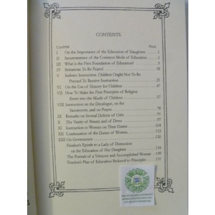 THE EDUCATION OF A DAUGHTER by ARCHIBISHOP FENELON reprint written in 1687