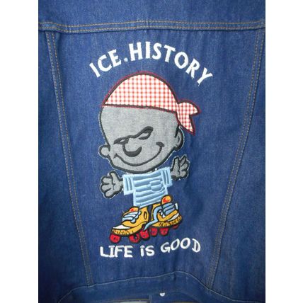 Iceberg Jeans Jacket 16 / US Large Ice History Skater Life is Good Embroidery