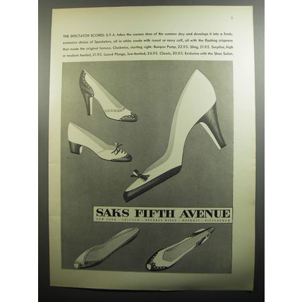 1951 Saks Fifth Avenue Spectators Shoes Ad - Bumper Pump, Surplice; Laced Plunge