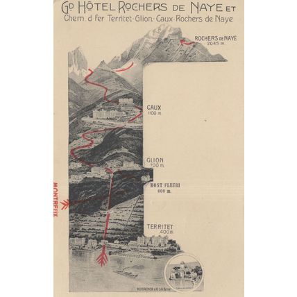 Rochers De Naye Switzerland Map To Hotel Summit Old Postcard