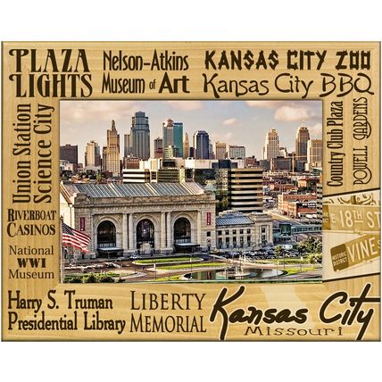 Kansas City Missouri Landmarks Laser Engraved Wood Picture Frame (3 x 5)