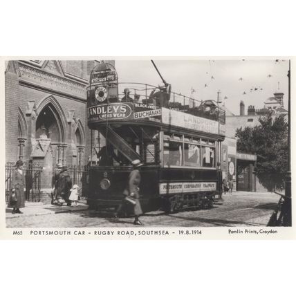 Rugby Road Southsea Hampshire Old Bus in WW1 Postcard
