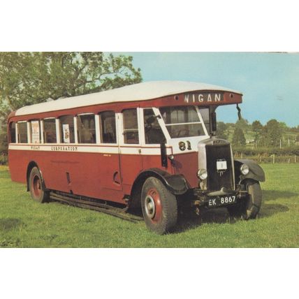 1932 Leyland Tiger Bus at Wigan No 81 32 Seater Transport Postcard