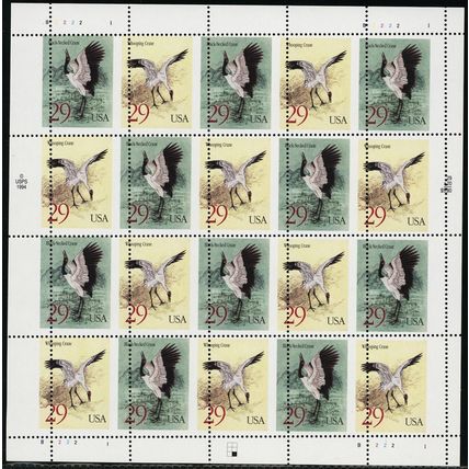 2868a, Mint NH 29¢ Cranes RARE Misperfed Error Sheet - Stuart Katz