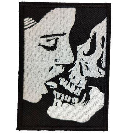 Skull French Kiss Iron On Patch Sew Motif Embroidered Badge 8.5 cm x 6.1 cm P339