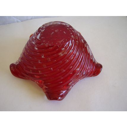 Vintage Barovier & Tosco Zebrati Ruby Red Bullicante Glass Bowl Gold Fleck Italy