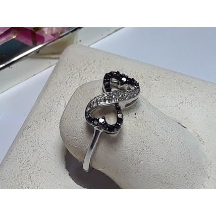 Natural .10cttw Black Diamond Infinity Sterling Silver 925 S-6.75 Ring #19894