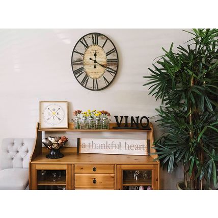 Creative Co-Op Distressed Wood Wall Clock-29" Oval-Gray-NEW-SEALED-FAST SHIPPING