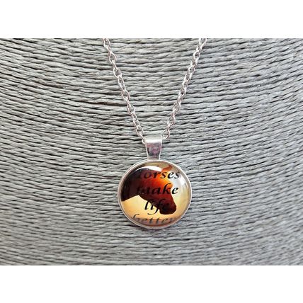 Horses Make Life Better Glass Cabochon Pendant Silver Necklace Gift