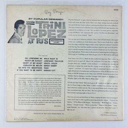 Trini Lopez - By Popular Demand More Trini Lopez At P.J.'s Vinyl LP Record Album
