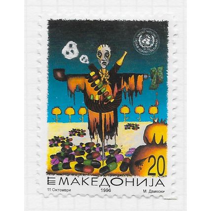 MACEDONIA 1996 DRUG ABUSE PIPE PILLS SMOKE UNITED NATIONS SCARECROW SKULL USED