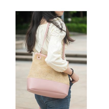 Ladies' Beach Woven Bag Shoulder Bag Pink