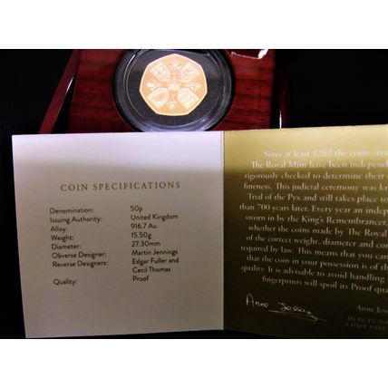 2022 Charles lll 50P GOLD MINT PROOF 1st Portrait with 1953 Coronation Reverse