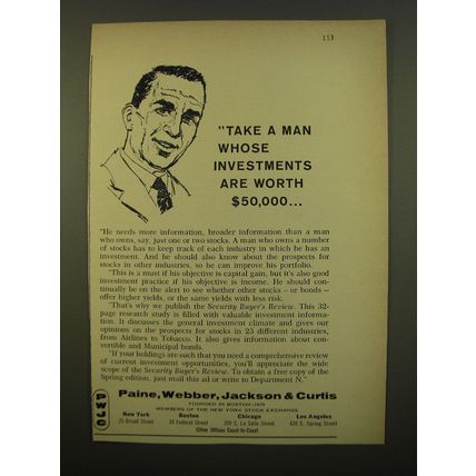 1961 Paine, Webber, Jackson & Curtis Advertisement - Investments