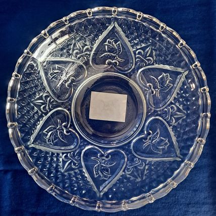 KIM Indonesia GLASS BOWL Candy Dish KIG Nut Hearts Roses Fleur De Lis 7"