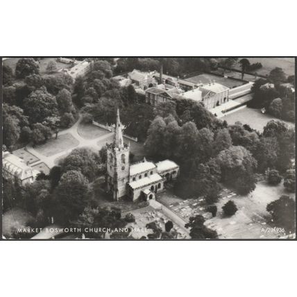 Market Bosworth Church and Hall, Leicestershire, c.1960s - Aerofilms RP Postcard