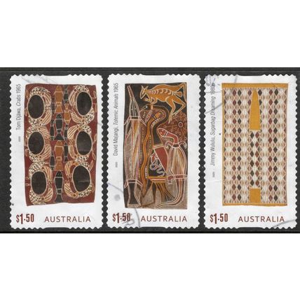 AUSTRALIA: 2025 BARK PAINTINGS OF ARNHEM LAND, USED SET 3 SELF-ADHESIVE 474/5