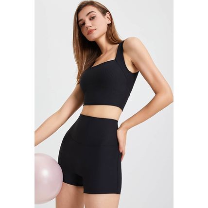 Black Back Cross Waistband Yoga Shorts
